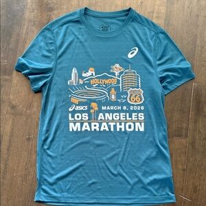 Asics Teal Los Angeles Marathon Graphic Tee with White & Orange Print
